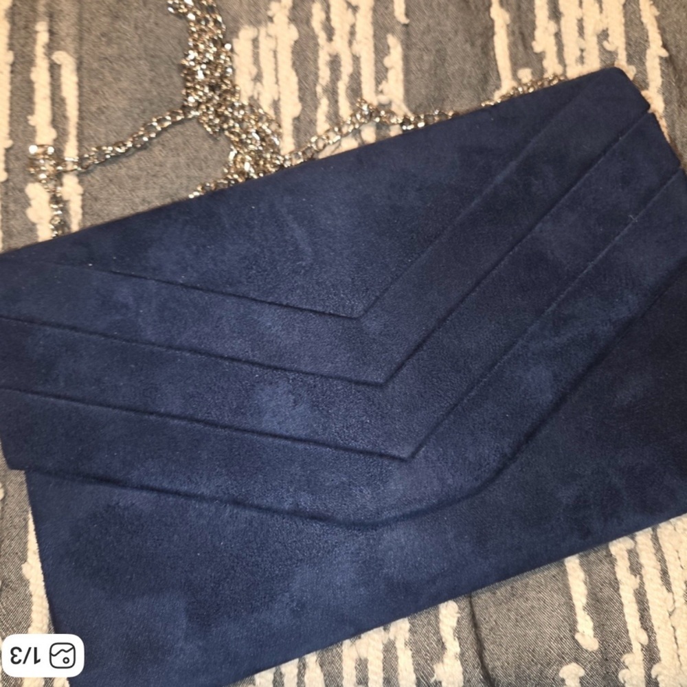 Navy Suede Clutch with Chain Strap